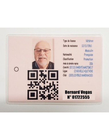 licence de pétanque personnalisé plastifié avec QR code